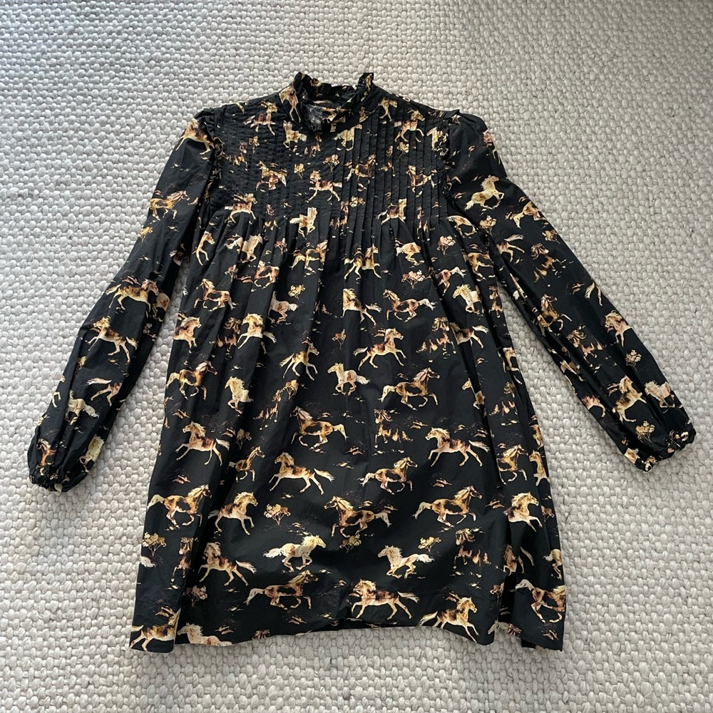 Ganni pintuck horse printed shirt dress - 2019